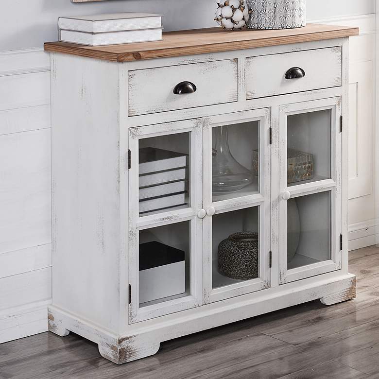 Image 1 Leary 34"W Antique White and Natural 2-Drawer 3-Door Cabinet