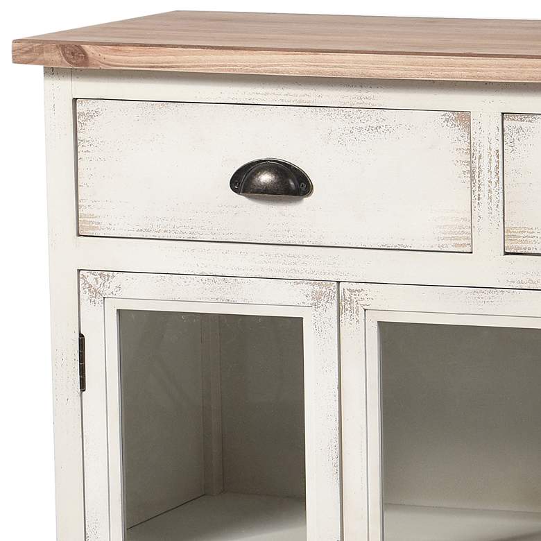 Image 3 Leary 34"W Antique White and Natural 2-Drawer 3-Door Cabinet more views
