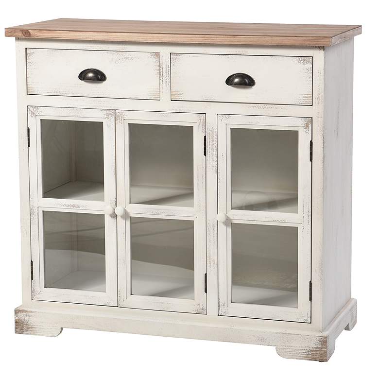 Image 5 Leary 34"W Antique White and Natural 2-Drawer 3-Door Cabinet more views