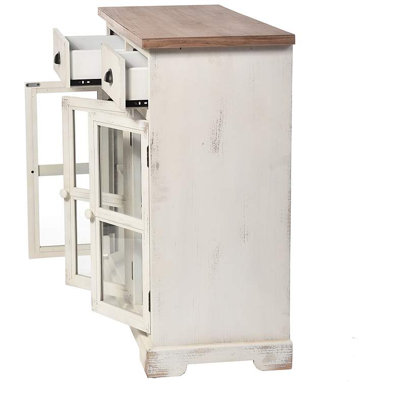 Image 7 Leary 34"W Antique White and Natural 2-Drawer 3-Door Cabinet more views