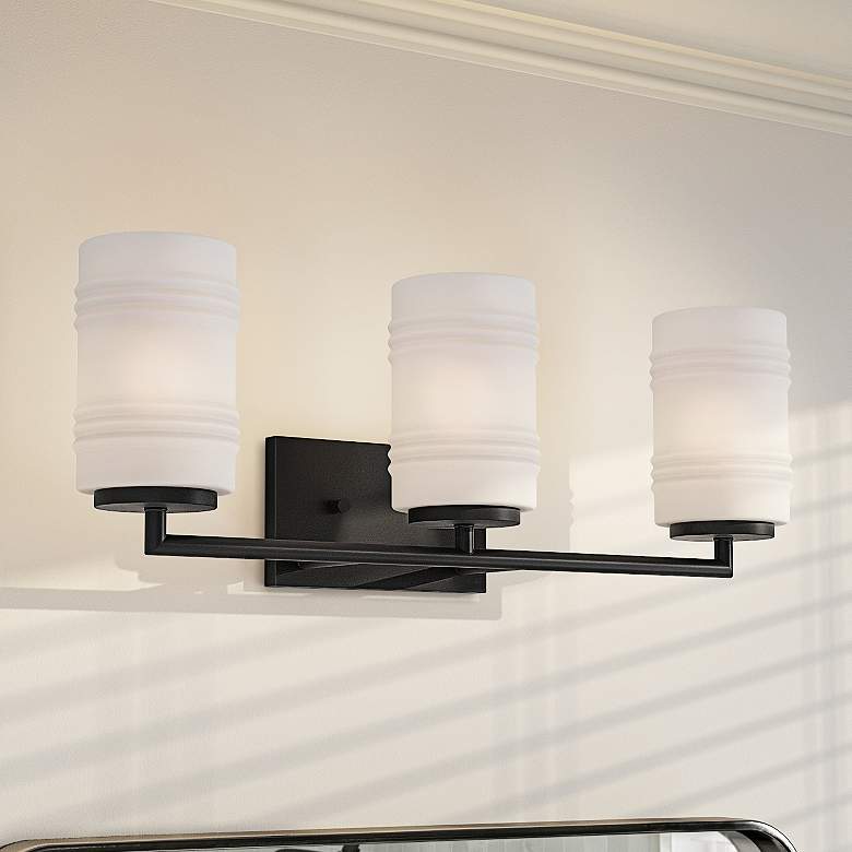 Image 1 Leavenworth 23 1/2" Wide opal Glass Matte Black 3-Light Bath Light