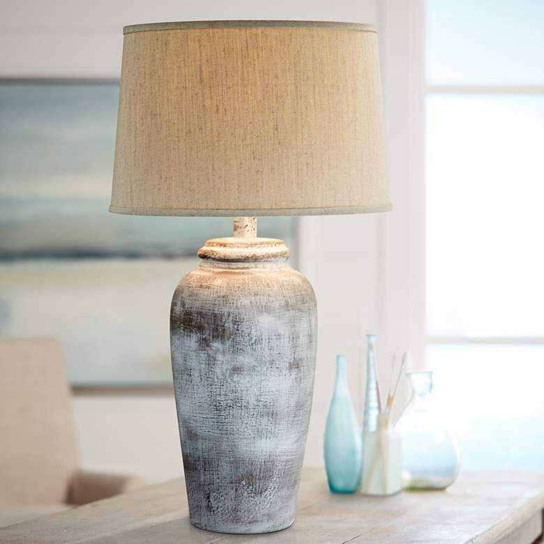 Image 1 Lechee Stone Rock White Table Lamp