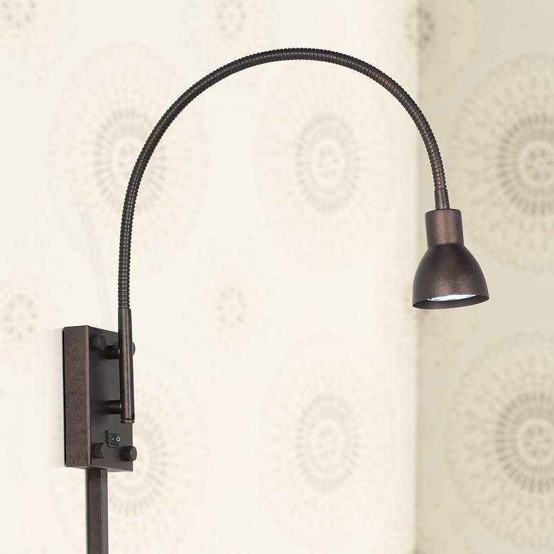 Image 2 LED Bronze Gooseneck Modern Plug-In Swing Arm Wall Lamp