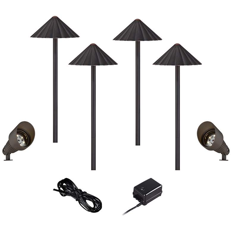 Image 1 LED Bronze Spot and Scalloped Path Light Landscape Kit