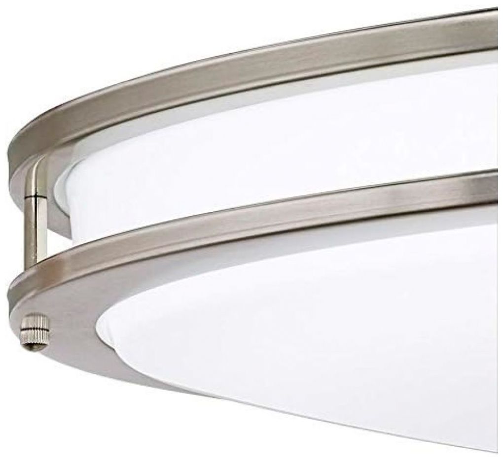 Image 4 LED Ceiling Fixtures Oval Two Ring Flush Mount Ceiling Fixture Nickel more views