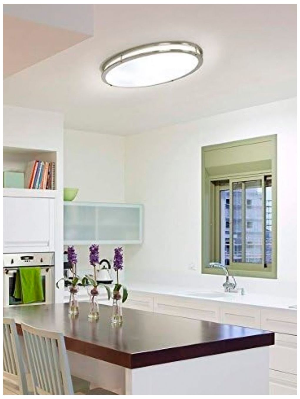 Image 5 LED Ceiling Fixtures Oval Two Ring Flush Mount Ceiling Fixture Nickel more views