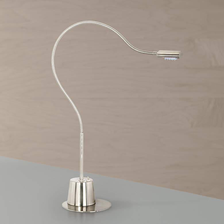 Image 1 LED Extended Gooseneck Brushed Nickel Desk Lamp