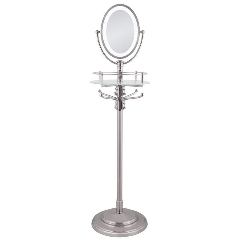Image 1 LED Lighted 13" x 53" Satin Nickel Stand Mirror