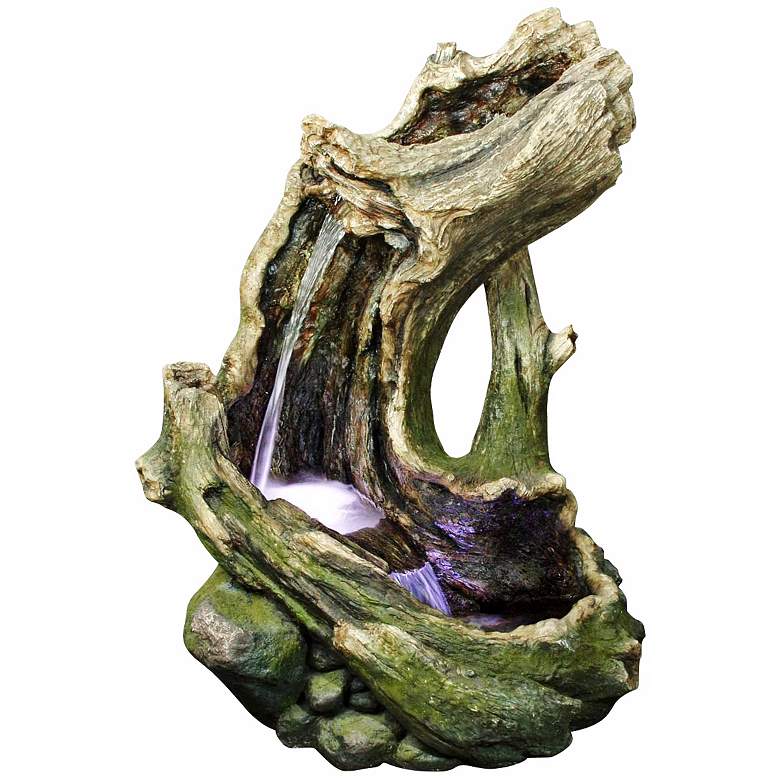 Image 1 LED Two-Tier Log Waterfall 41" High Outdoor Fountain
