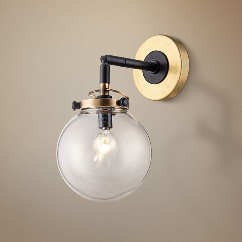 Image 1 Leda 13" High Burnished Brass and Flat Black Wall Sconce