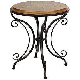 Image2 of Leda 22 1/4" Wide Gold Brushed Black Round Accent Table