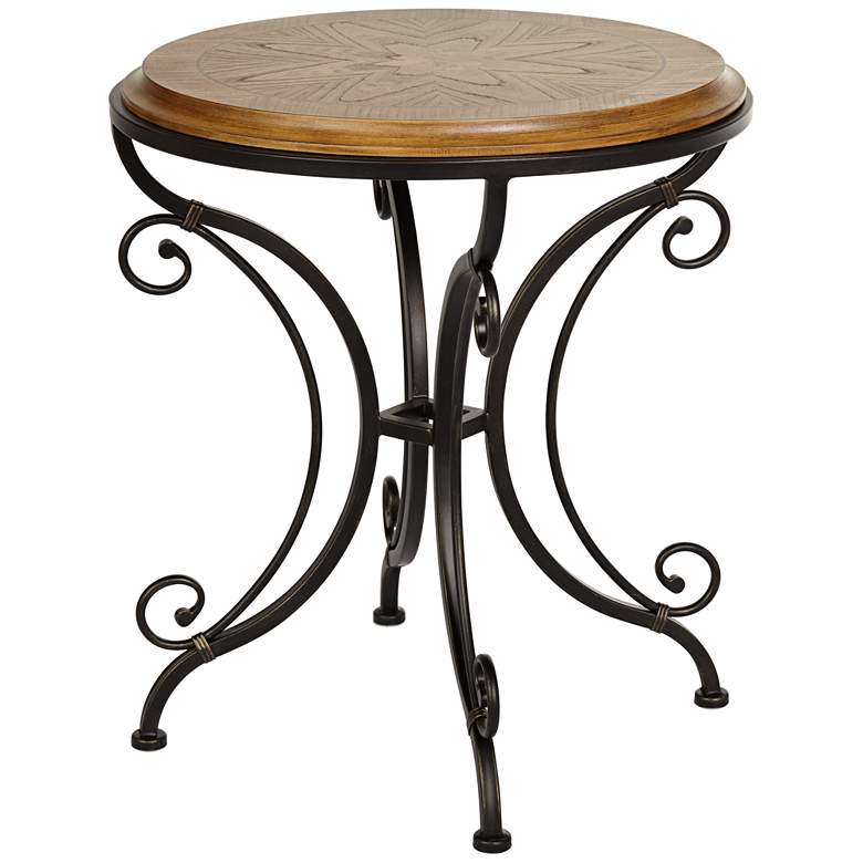 Image 2 Leda 22 1/4 inch Wide Gold Brushed Black Round Accent Table