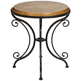 Image4 of Leda 22 1/4" Wide Gold Brushed Black Round Accent Table more views