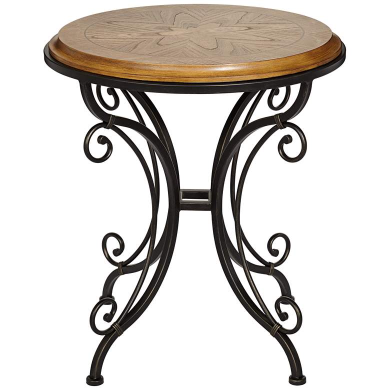 Leda 22 1/4&quot; Wide Gold Brushed Black Round Accent Table more views