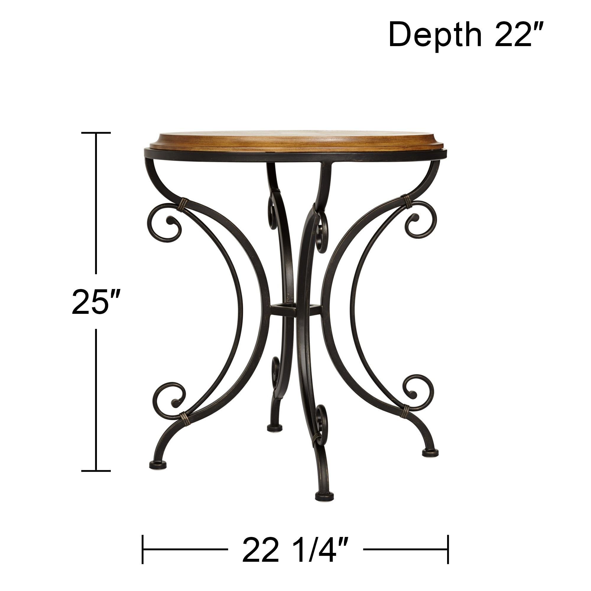 Leda 22" Wide Black Iron Accent Table with Starburst Wood Top