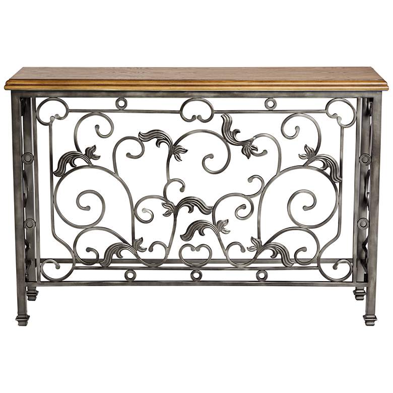Leda 50 1/2&quot; Wide Antique Pewter and Elm Wood Console Table more views