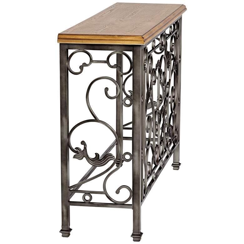 Leda 50 1/2&quot; Wide Antique Pewter and Elm Wood Console Table more views