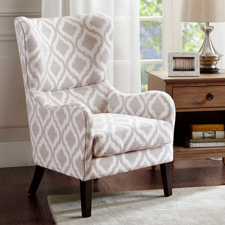 Image 1 Leda Gray and White Swoop Wingback Accent Chair