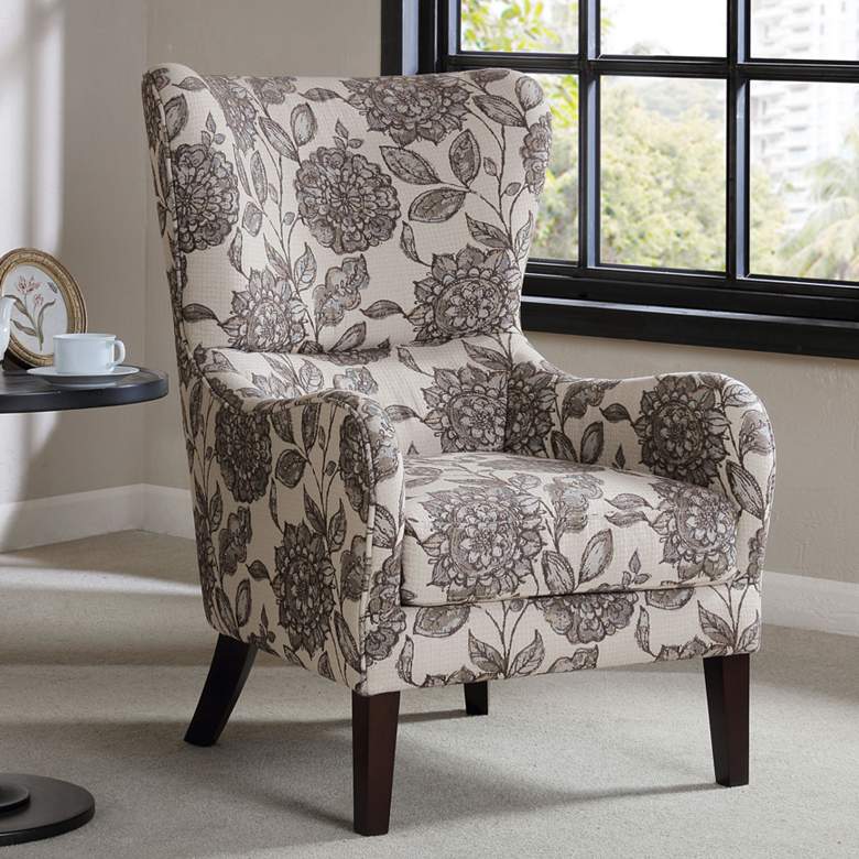 Leda Gray Multi-Color Swoop Wingback Accent Chair