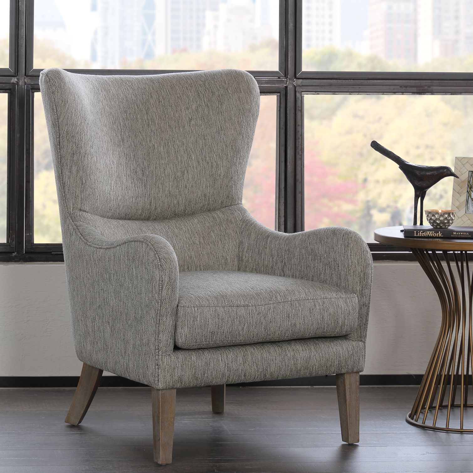 grey wingback chair