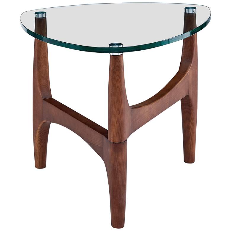 Image 4 Ledell 23 3/4" Wide Walnut Ash Wood and Glass Modern Side Table more views