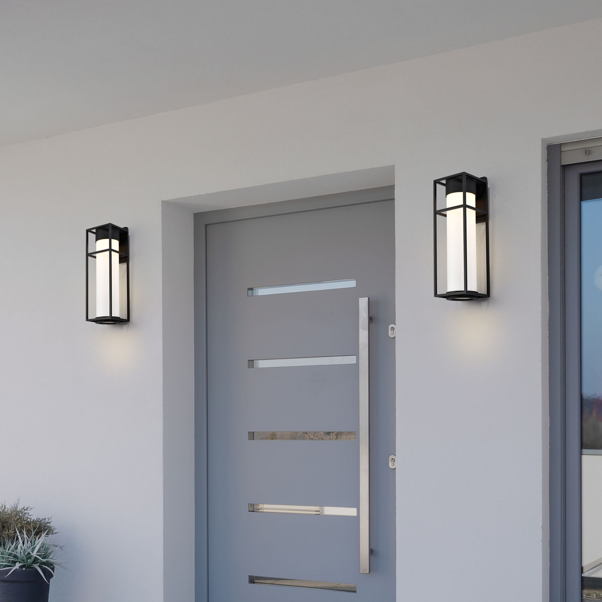 Ledges; 6W LED; Medium Wall Lantern; Matte Black with White Opal Glass