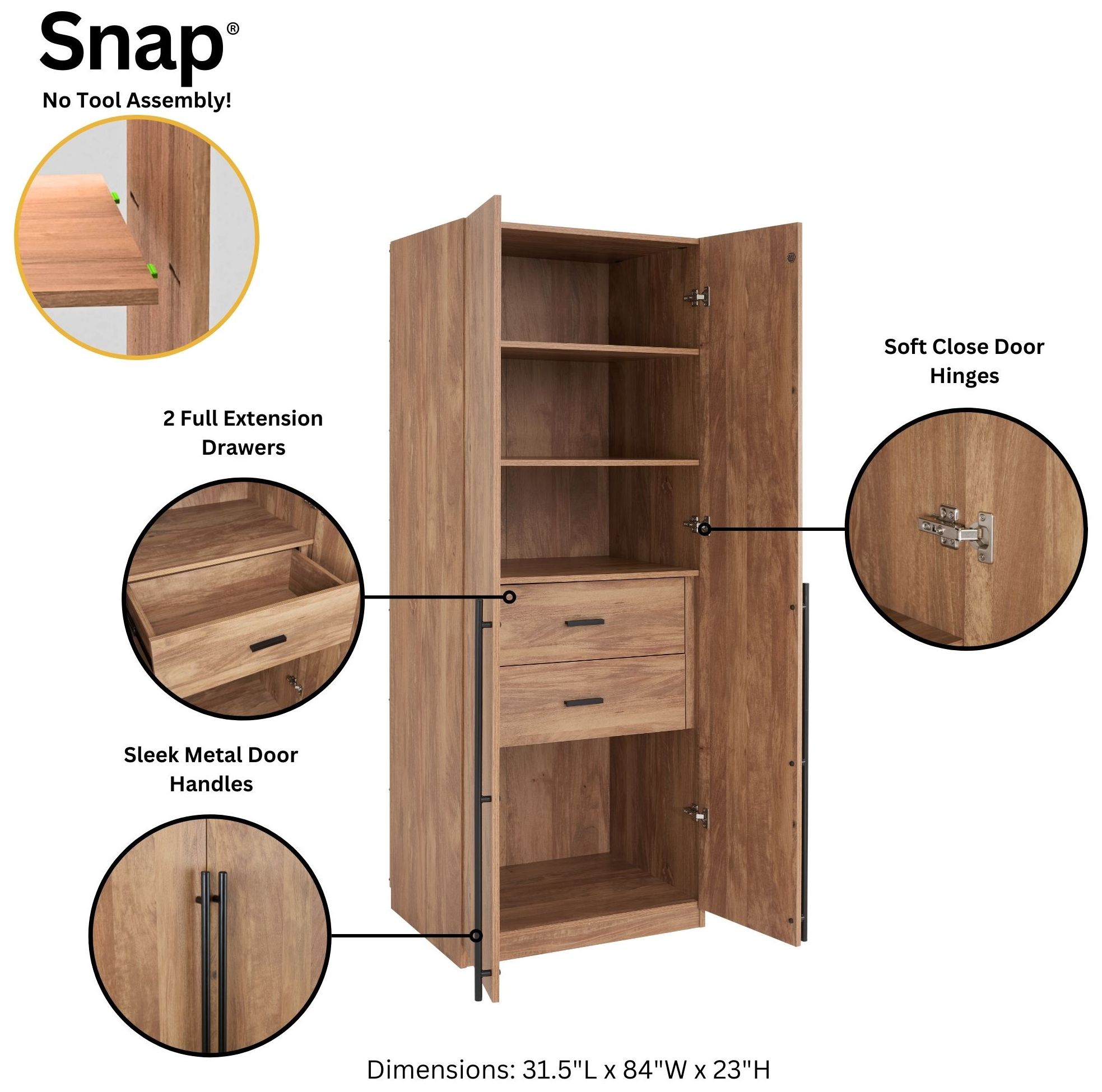 Lee 2-Piece Module Wardrobe 1.0 & 2.0 Closet in Golden Brown