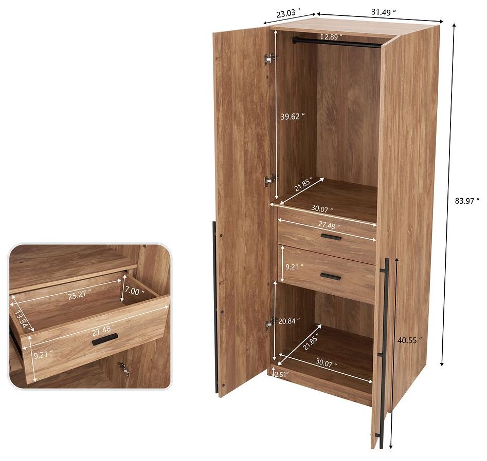 Lee 2-Piece Module Wardrobe 1.0 & 2.0 Closet in Golden Brown
