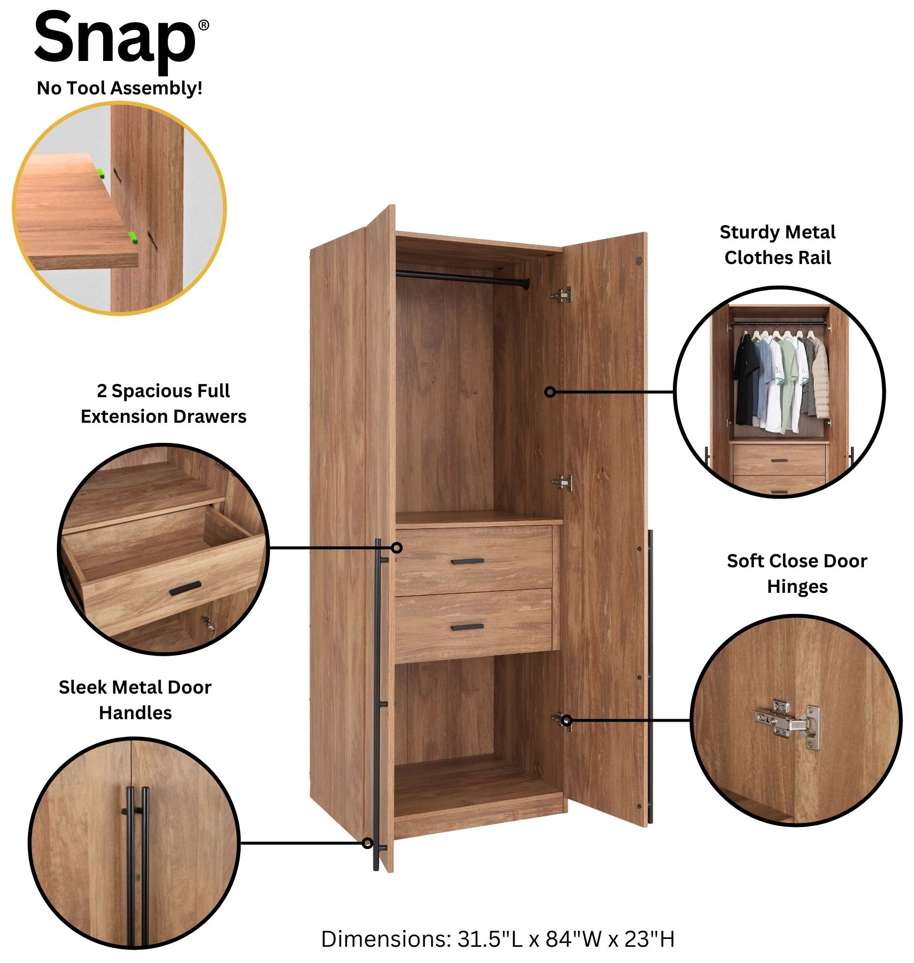 Lee 3-Piece Module Wardrobe Closet in Golden Brown