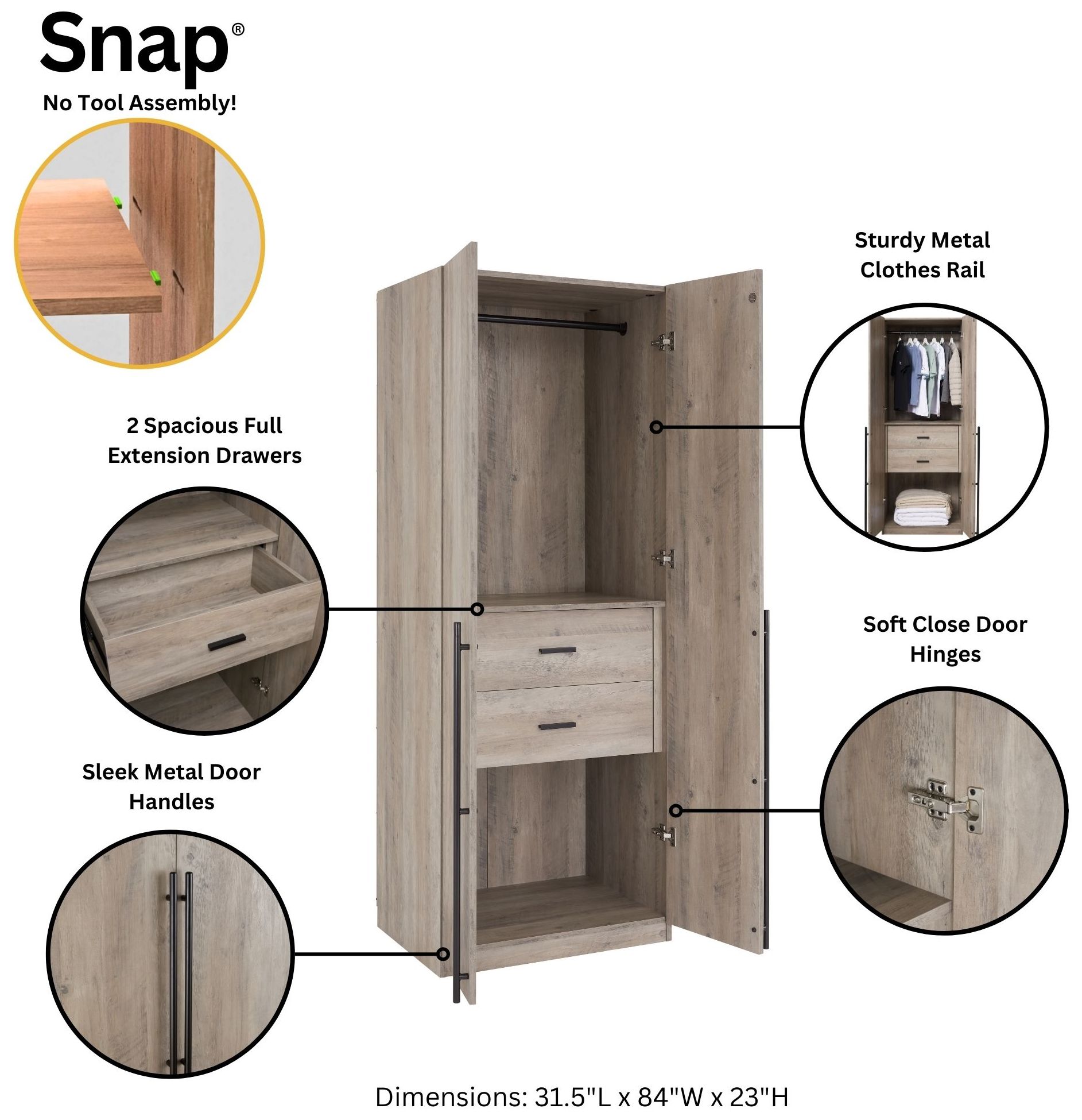 Image 7 Lee 3-Piece Module Wardrobe Closet in Rustic Grey more views