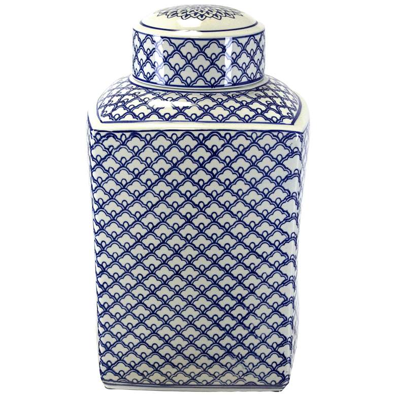 Image 1 Lee Blue and White 15 3/4 inch High Ceramic Ginger Jar Vase