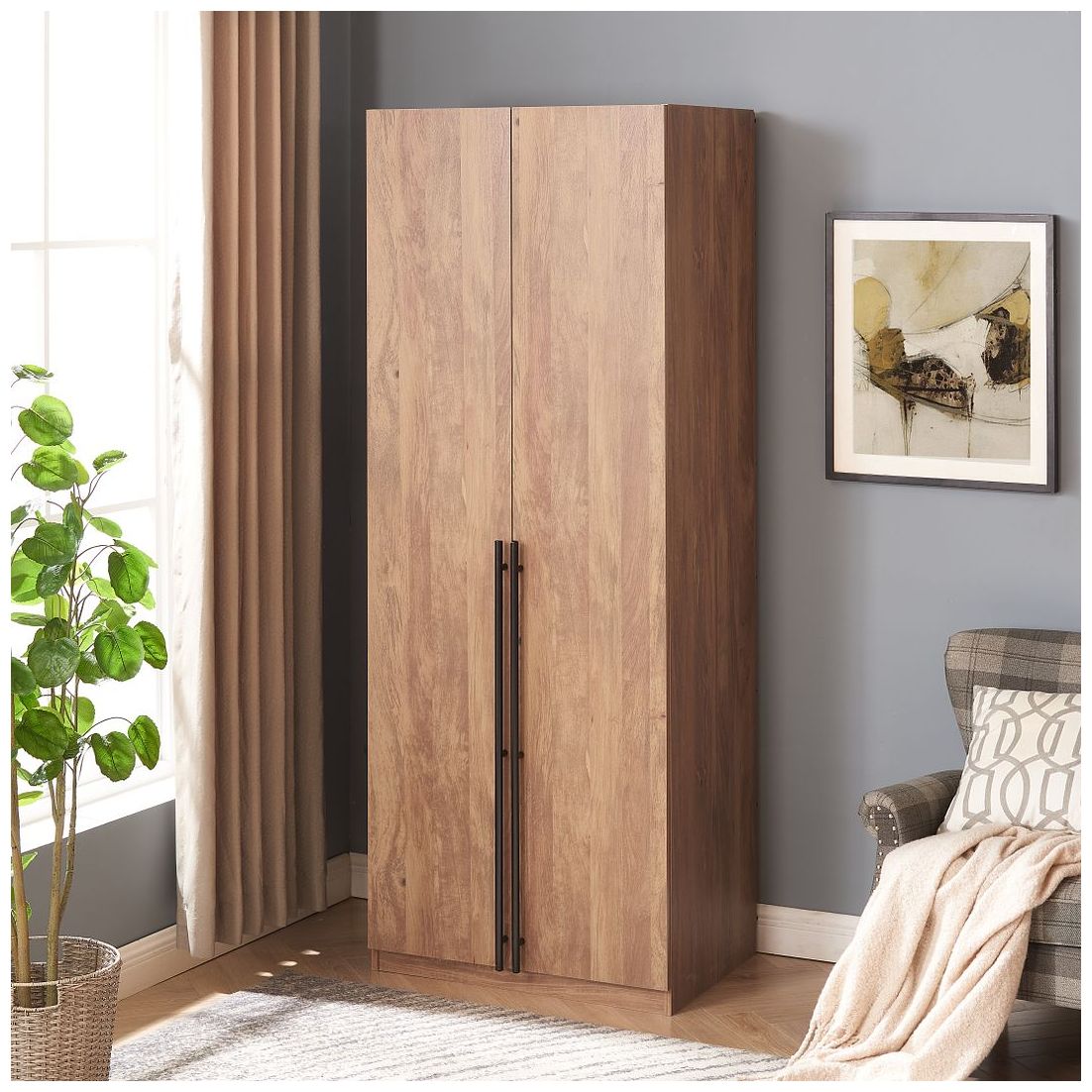 Image 2 Lee Modern Wardrobe Closet 1.0 with 4 Shelves and 2 Drawers in Golden Brown more views