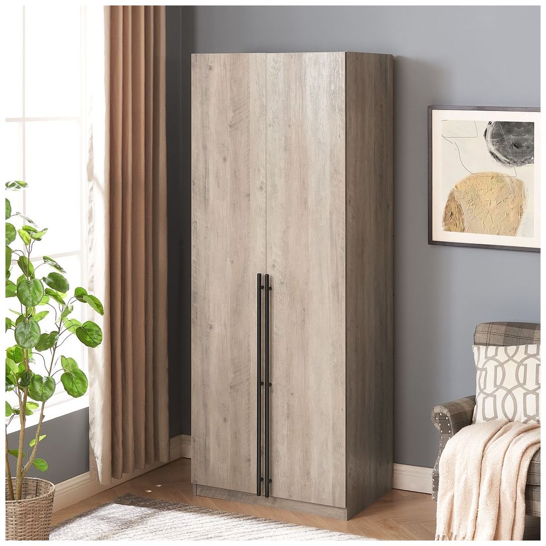 Image 2 Lee Modern Wardrobe Closet 1.0 with 4 Shelves and 2 Drawers in Rustic Grey more views