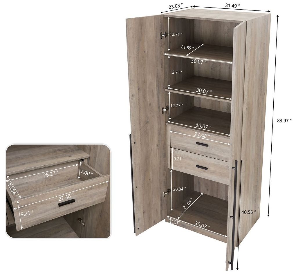 Image 3 Lee Modern Wardrobe Closet 1.0 with 4 Shelves and 2 Drawers in Rustic Grey more views