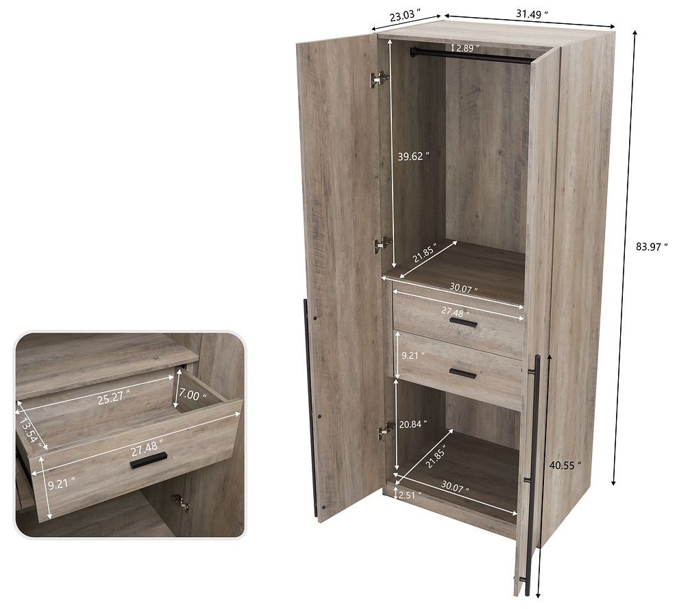 Image 3 Lee Wardrobe Closet 2.0 in Rustic Grey more views