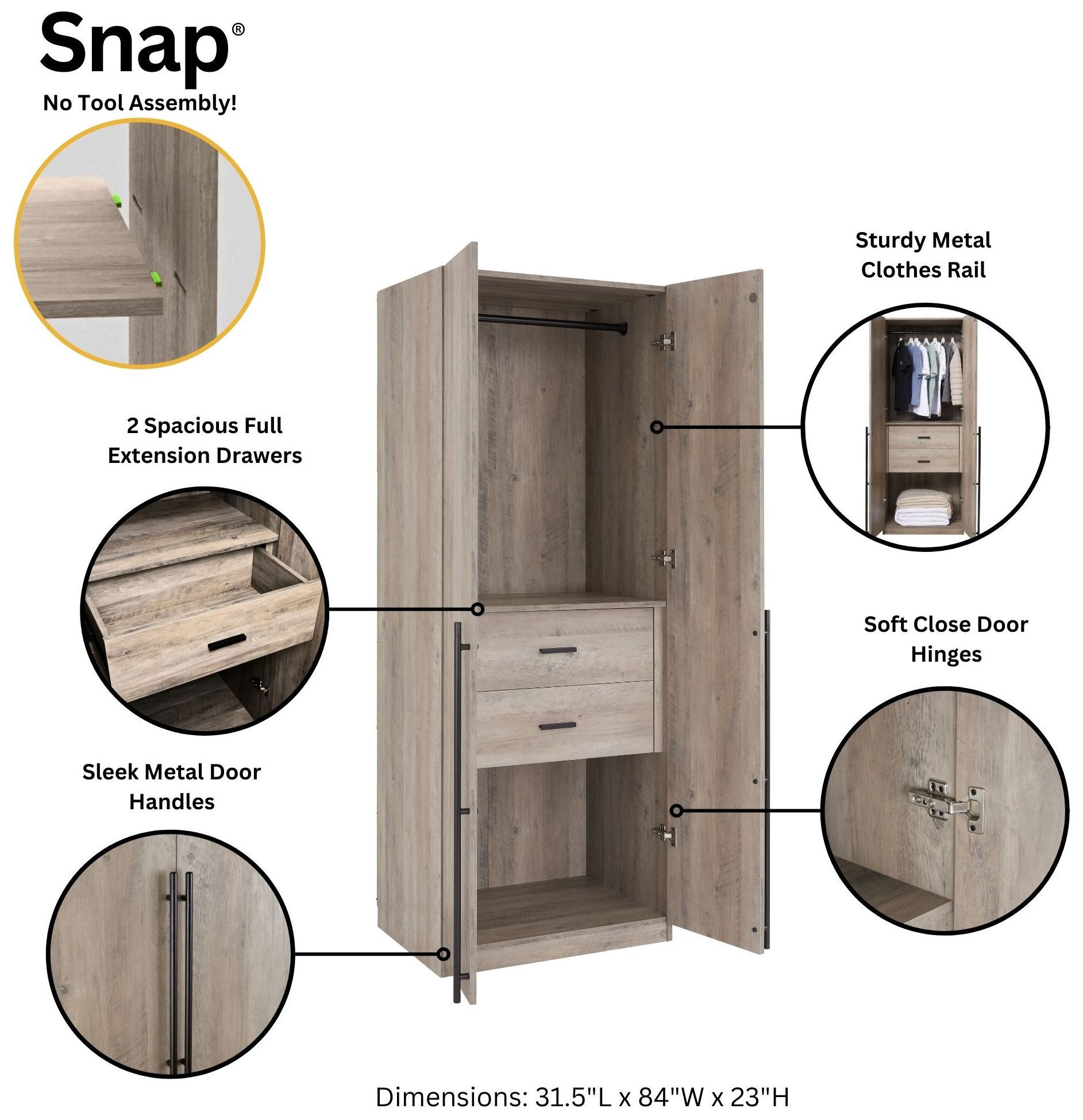 Image 4 Lee Wardrobe Closet 2.0 in Rustic Grey more views