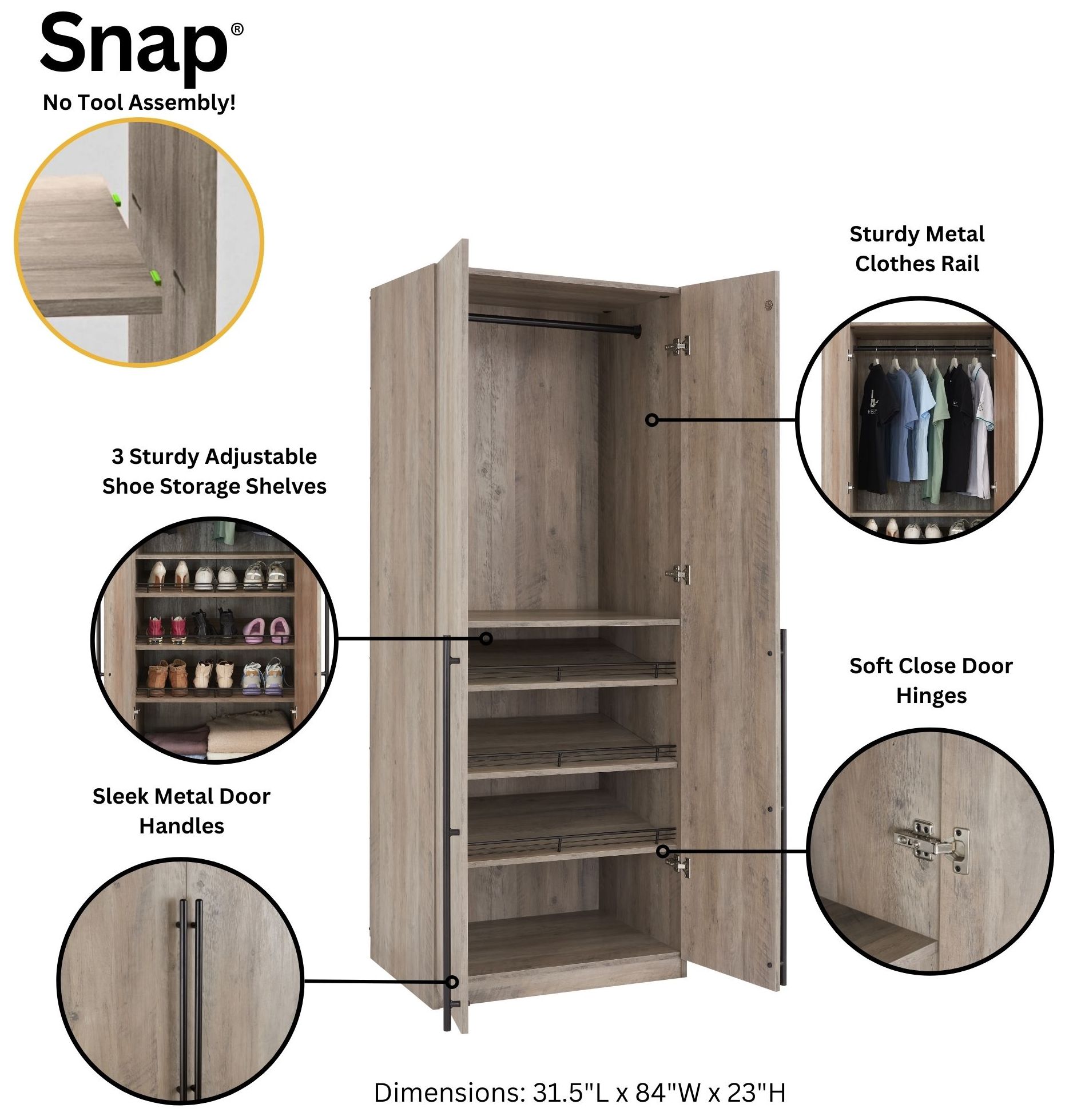 Image 4 Lee Wardrobe Closet 3.0 in Rustic Grey - Set of 2 more views