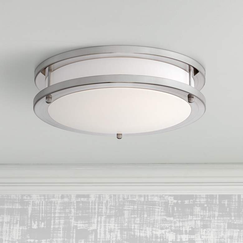 Image 1 Leeds Satin Nickel 12" Wide LED Ceiling Light