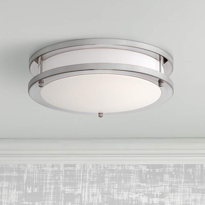 Image 1 Leeds Satin Nickel 12 inch Wide LED Ceiling Light