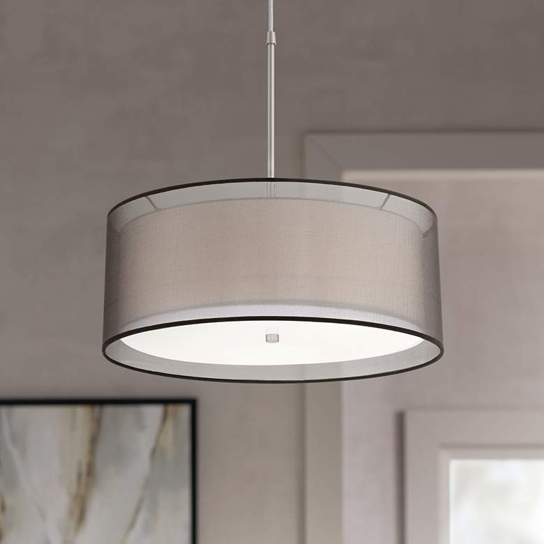 Image 1 Leela 20" Wide Brushed Nickel Black Drum Pendant Light