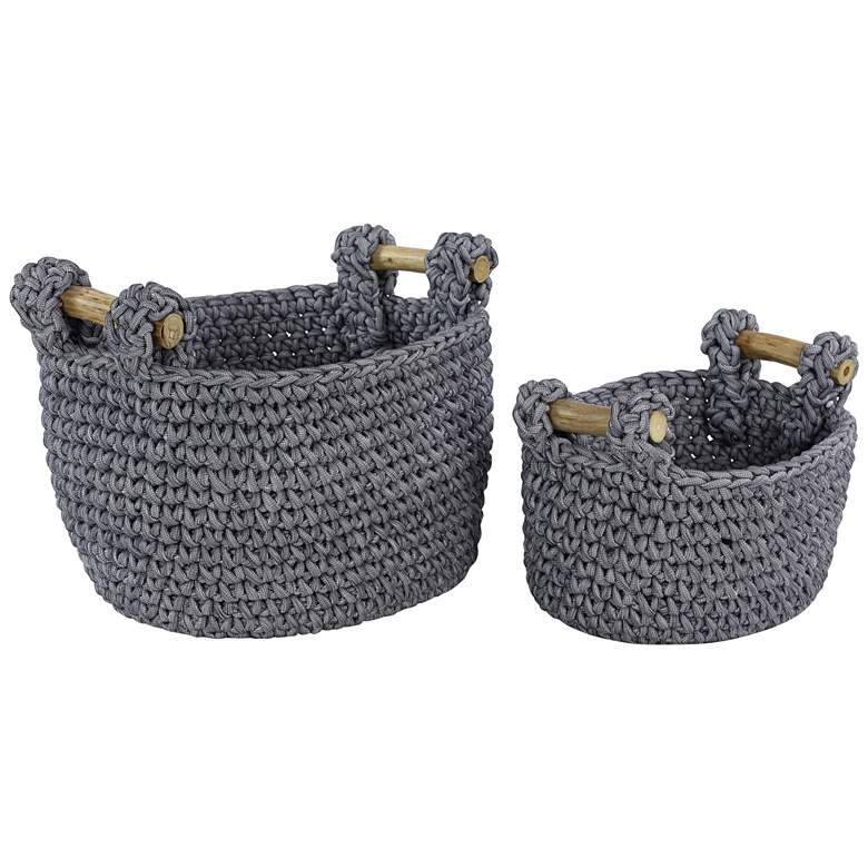 Image 2 Leela Gray Fabric Storage Baskets w/ Handles Set of 2