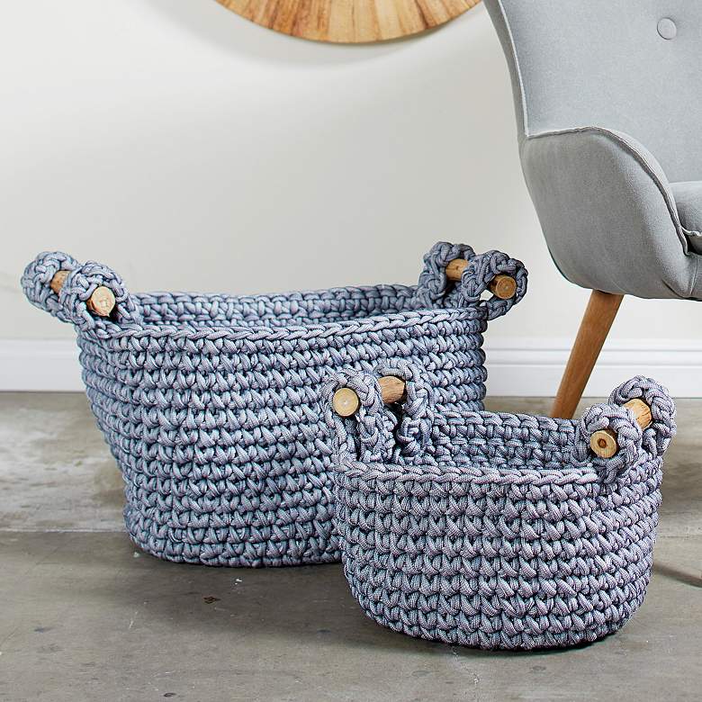 Image 1 Leela Gray Fabric Storage Baskets w/ Handles Set of 2