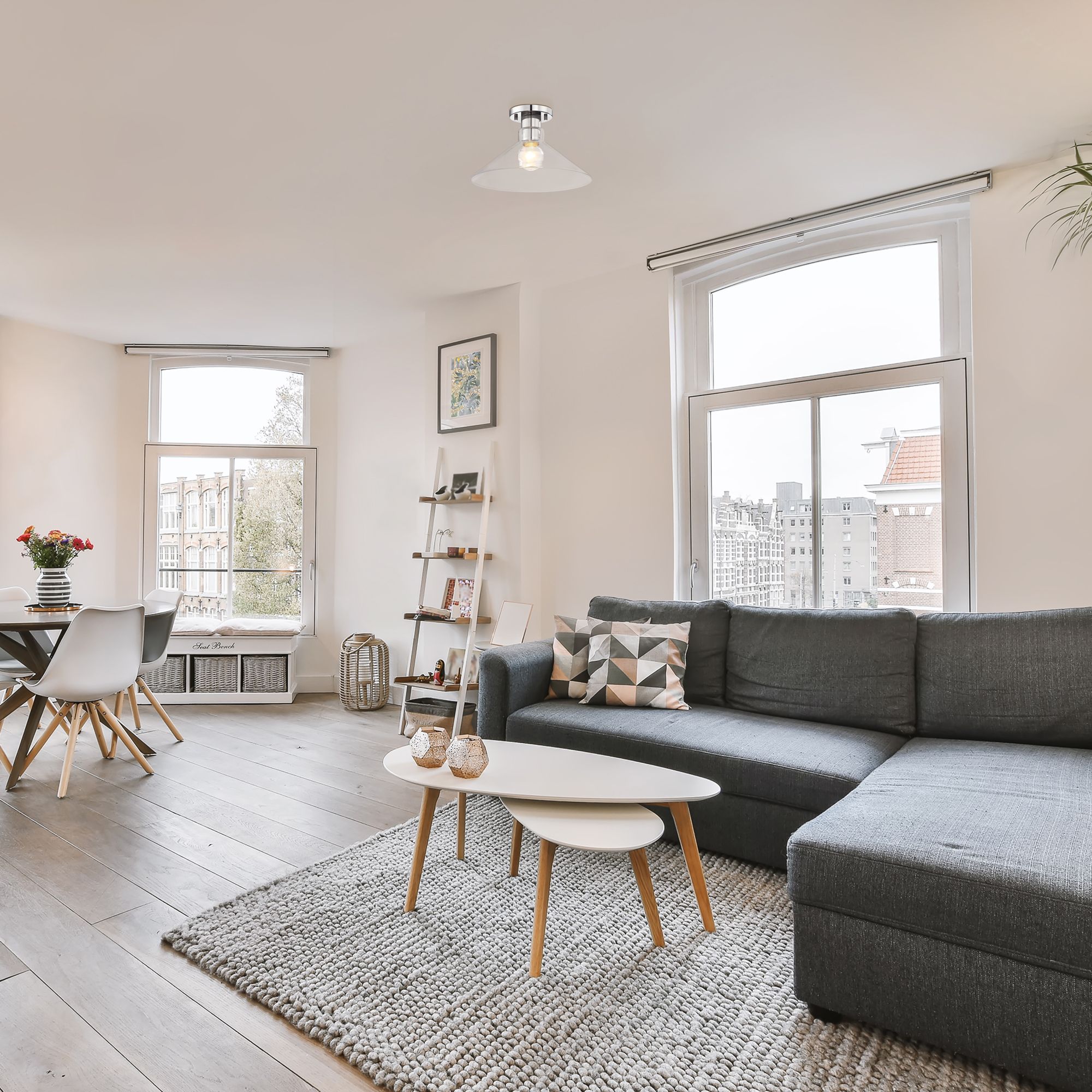 Image 7 Leena 14 in. 1-Light Polished Nickel Modern Semi Flush Mount more views