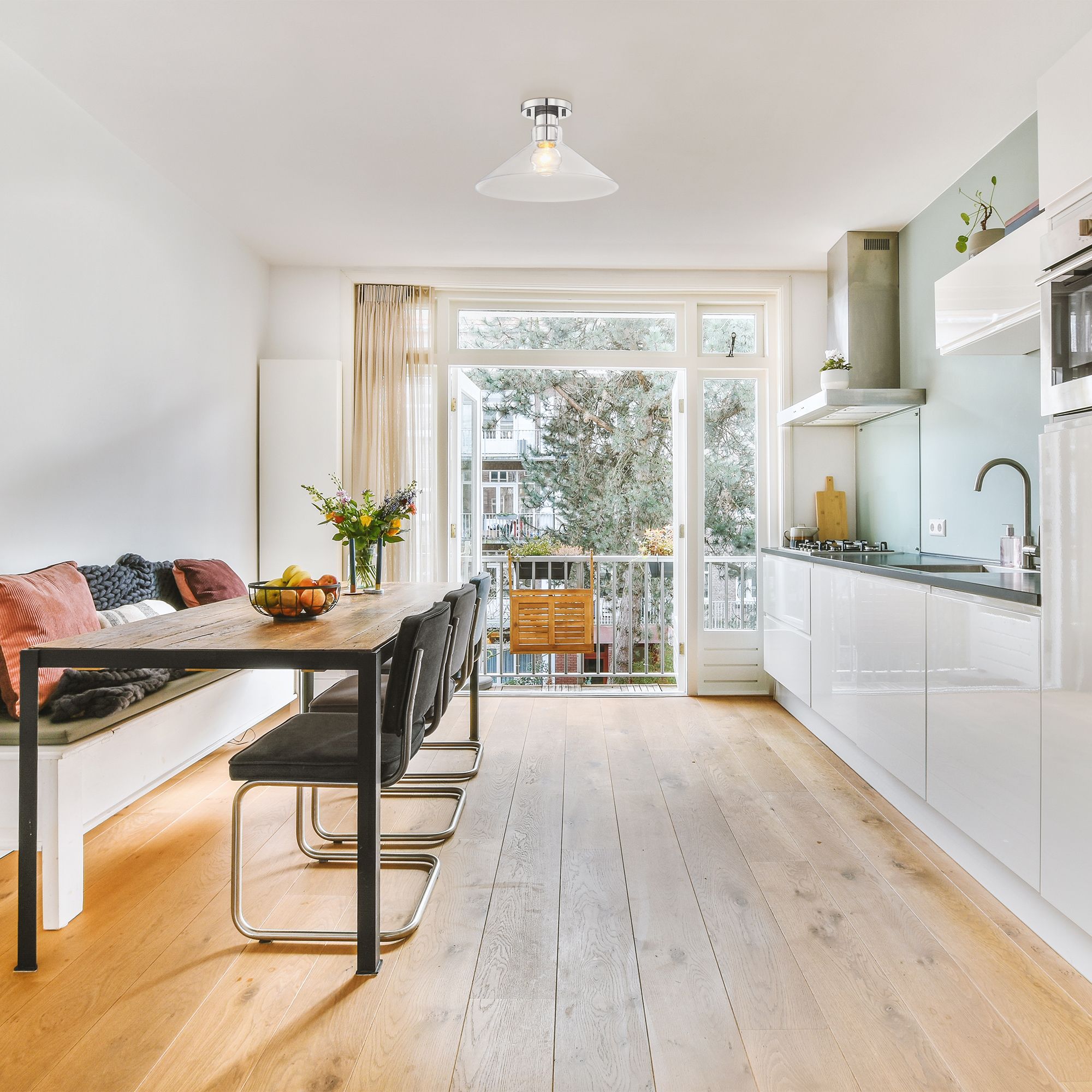 Leena 14 in. 1-Light Polished Nickel Modern Semi Flush Mount