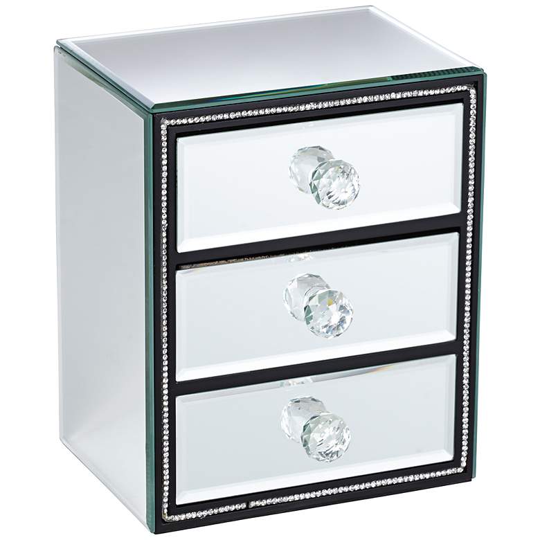 Image 1 Leeza 7 1/2" High 3-Drawer Mirrored Jewelry Box