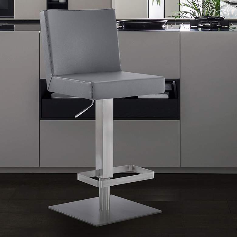 Image 1 Legacy Adjustable Swivel Barstool in Brushed Stainless Steel Finish, Gray