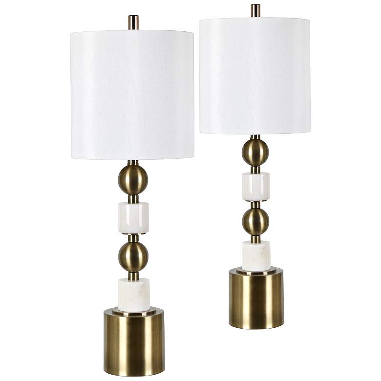 Image 1 Legacy Antique Brass and White Marble Table Lamps Set of 2