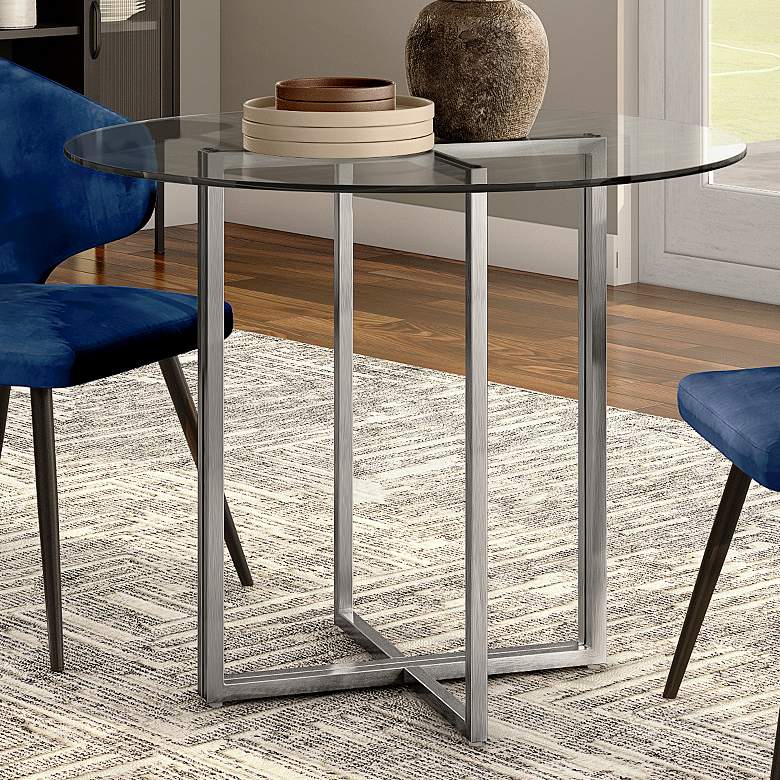 Image 2 Legend 36" Wide Brushed Steel Round Dining Table