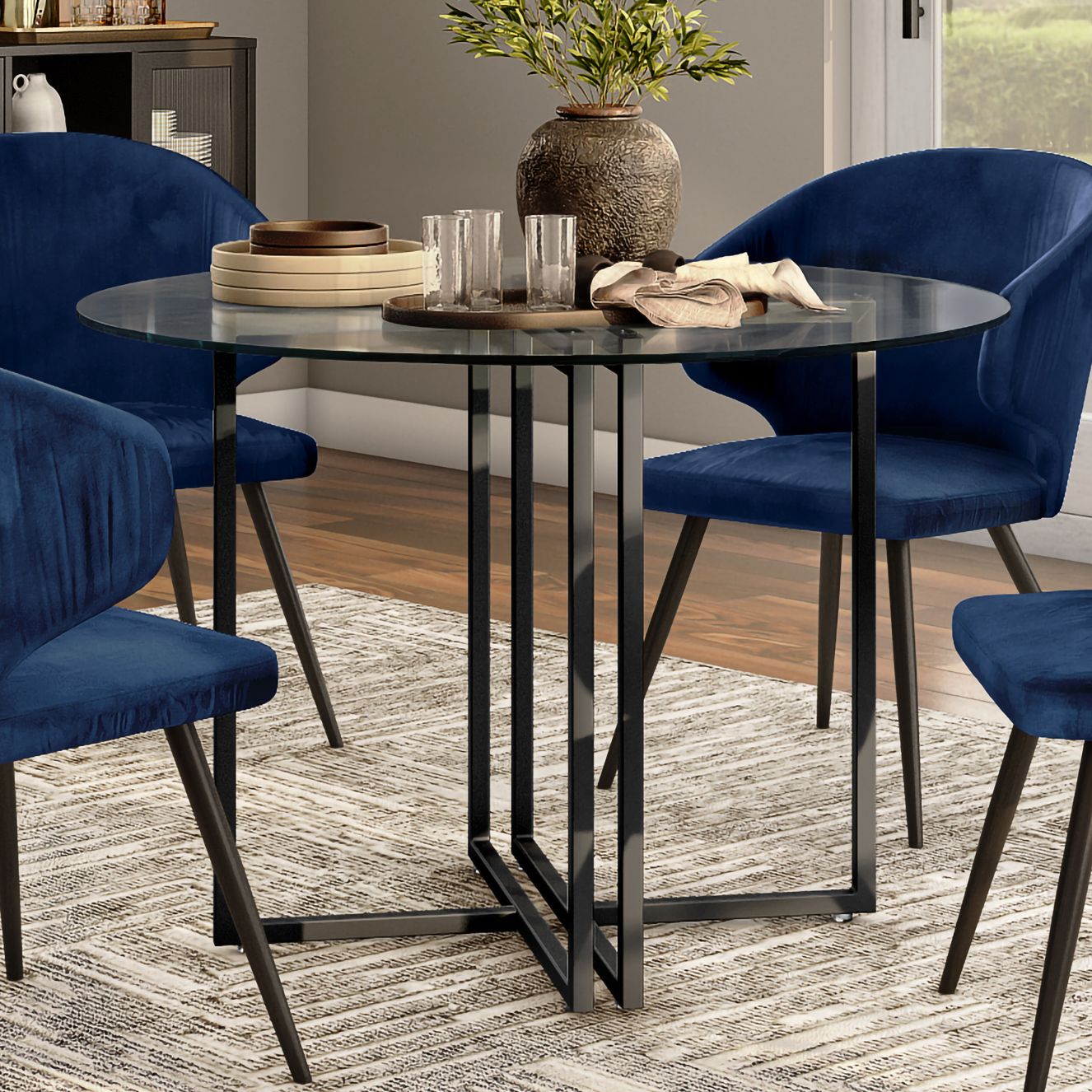 Contemporary round dining discount table and chairs