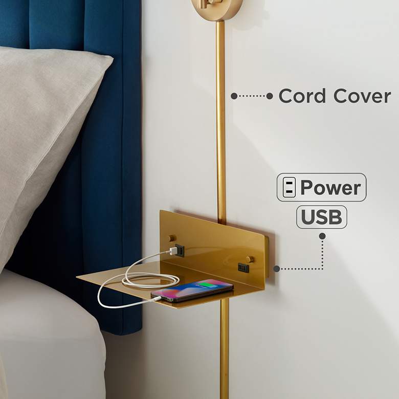 Image 1 Legend Cord Cover Wall Shelf with Dual USB Ports and Power Outlet